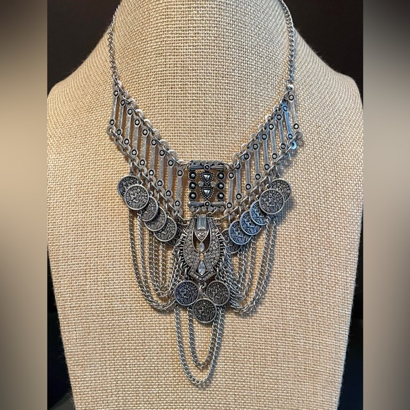 Jewelry - Bohemian Silver Tone Coin Statement Necklace